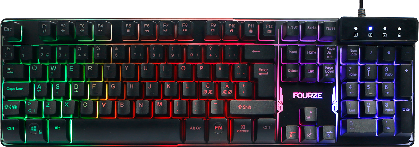 FOURZE GK120 Membrane Gaming Keyboard seen from the front with LED