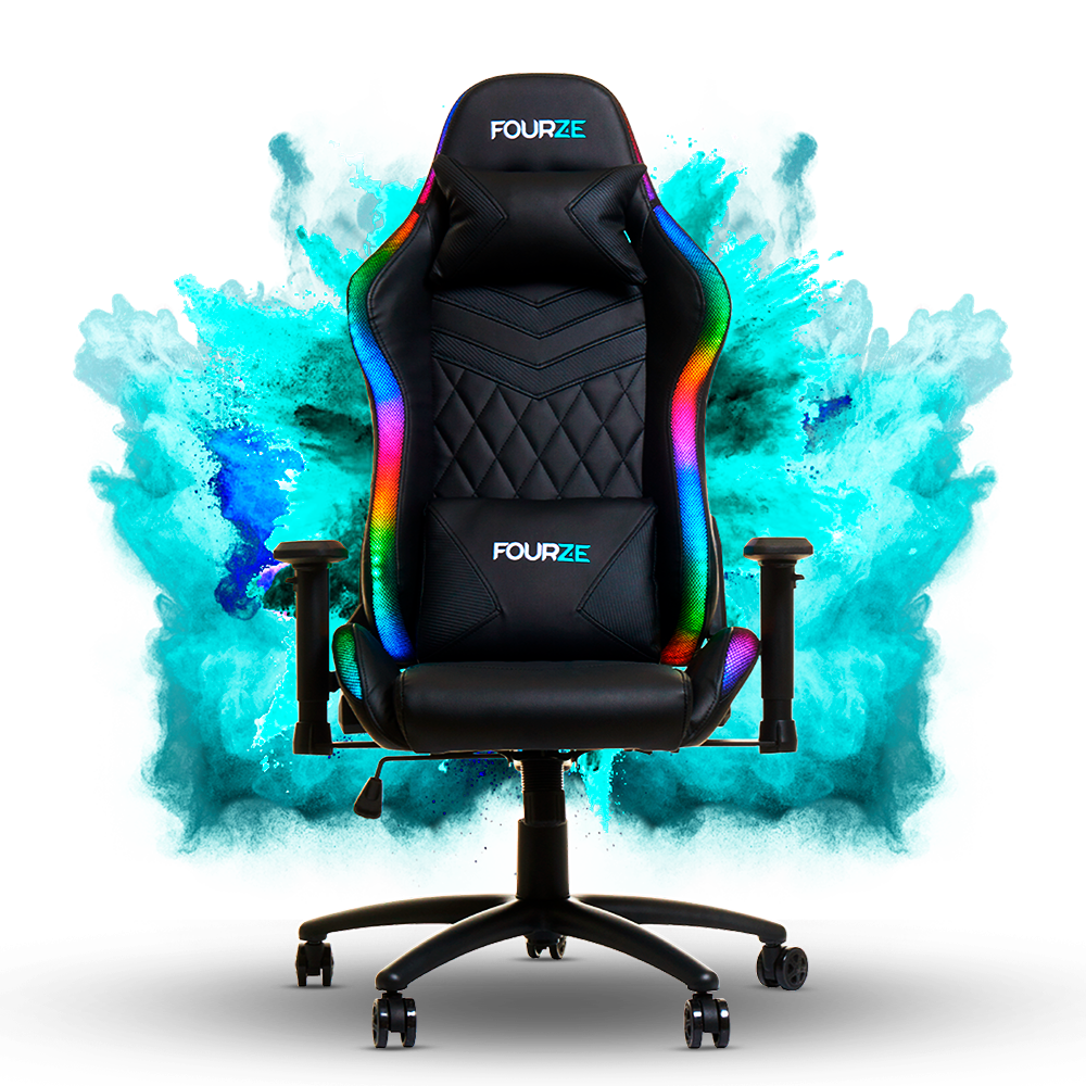 FOURZE Lightning RGB Gaming Chair front page picture shown with a color cloud behind